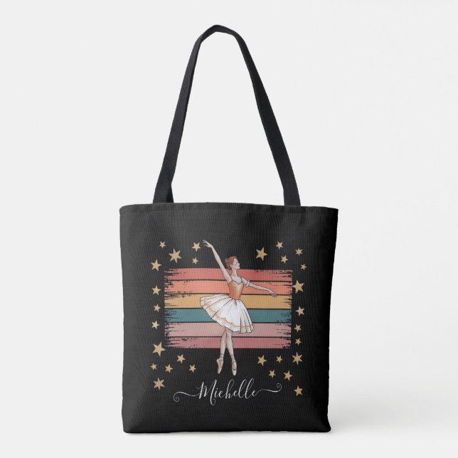 Moderner Personalisierter Name Ballerina schwarz Tasche (Rückseite)
