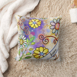 Moderner Personalisierter Name der Aquarellblume Kissen