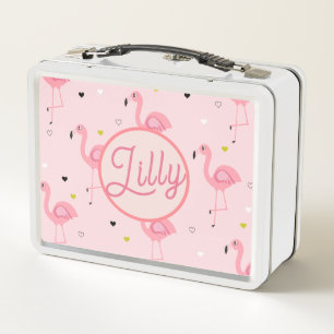 Moderner Personalisierter Name Flamingo und Blume  Metall Brotdose