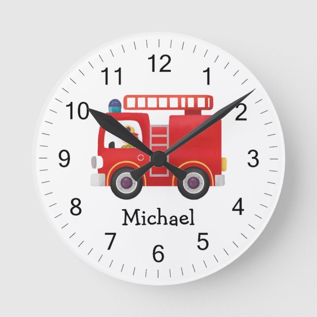Moderner Personalisierter Name für den Rotfeuerzug Runde Wanduhr (Vorderseite)