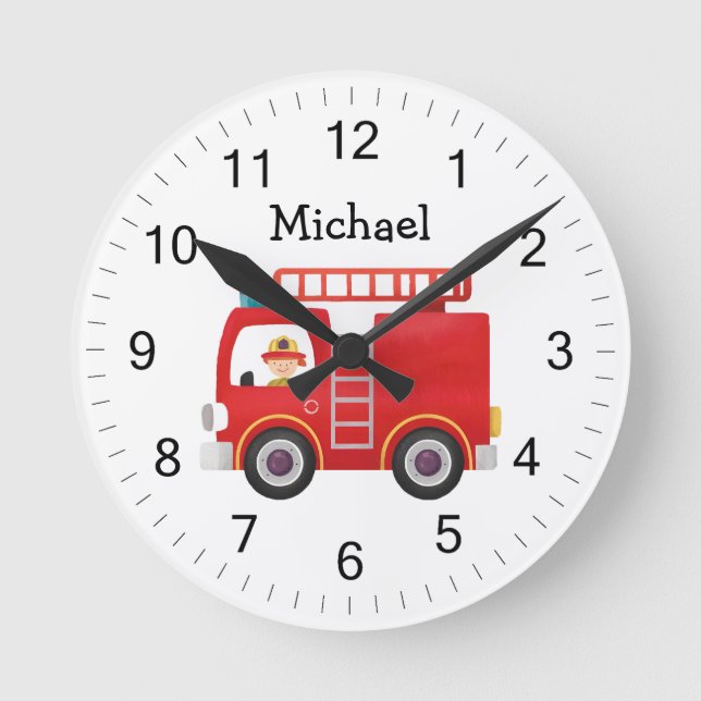 Moderner Personalisierter Name für den Rotfeuerzug Runde Wanduhr (Vorderseite)