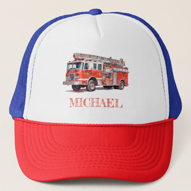Moderner Personalisierter Name für den Rotfeuerzug Truckerkappe (Vorderseite)
