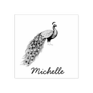 Moderner Personalisierter Name Peacock Gummistempel