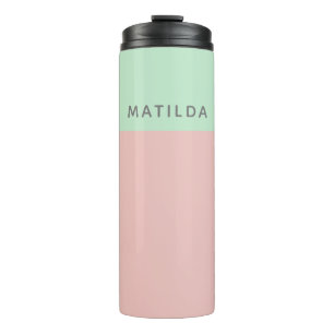 Moderner personalisierter Name Rosa Minzfarbenes F Thermosbecher