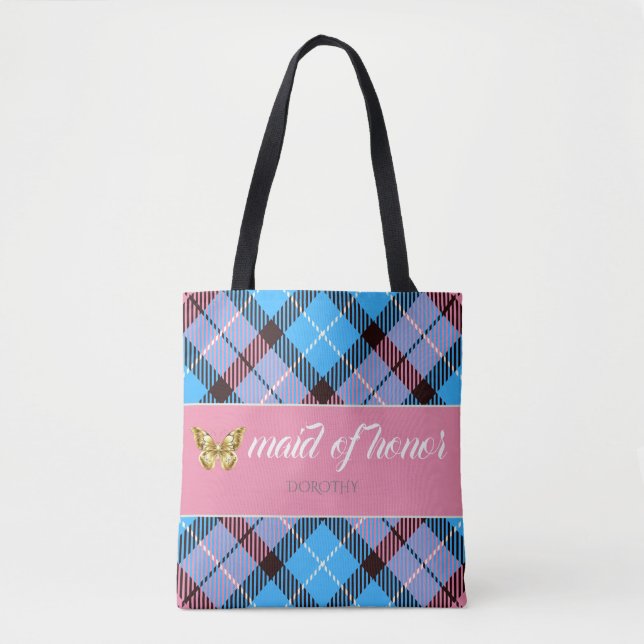Moderner Personalisierter Name Tartan Hochzeitsjun Tasche (Vorderseite)