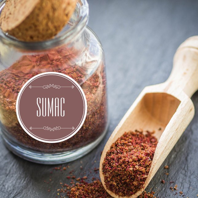 Moderner Personalisierter Sumac-Violett-Weißtext Runder Aufkleber (sumac spice flavor )