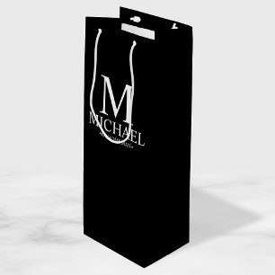 Moderner Personalisierter Trauzeuge in Schwarz/Wei Geschenktüte Für Weinflaschen