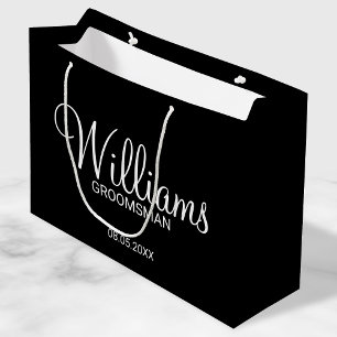 Moderner Personalisierter Trauzeuge in Schwarz/Wei Große Geschenktüte