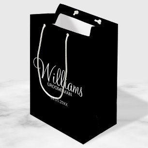 Moderner Personalisierter Trauzeuge in Schwarz/Wei Mittlere Geschenktüte