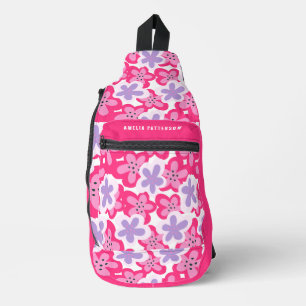 Moderner Personalisierter tropischer Rosa-Blütenna Crossbody Bag