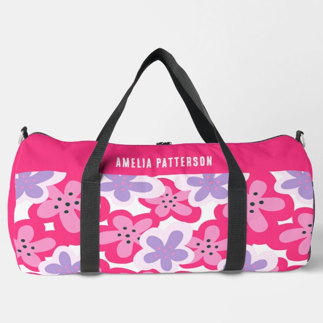 Moderner Personalisierter tropischer Rosa-Blütenna Duffle Bag (Vorderseite)