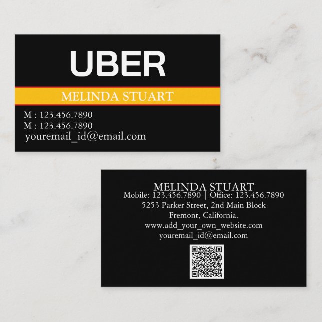 Moderner Personalisierter Uber-Treiber Visitenkarte (Vorne/Hinten)