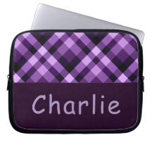Moderner Pflaume Lila Karierter Monogramm-Laptop-S