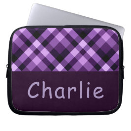 Moderner Pflaume Lila Karierter Monogramm-Laptop-S Laptopschutzhülle