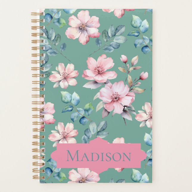 Moderner Pink Blume Grünplaner Planer (Vorderseite)