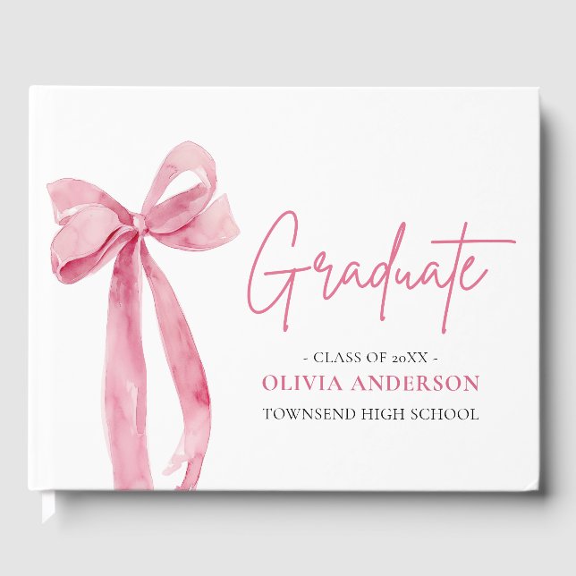Moderner Pink Bow Coquette Graduate Abschluss Gästebuch (Vorderseite)