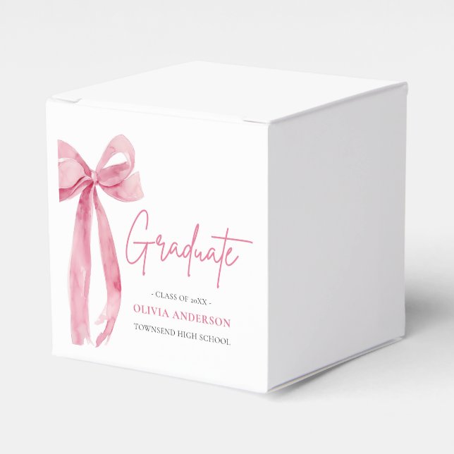 Moderner Pink Bow Coquette Graduate Abschluss Geschenkschachtel (Vorderseite)