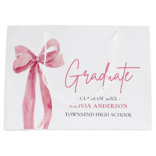 Moderner Pink Bow Coquette Graduate Abschluss Große Geschenktüte