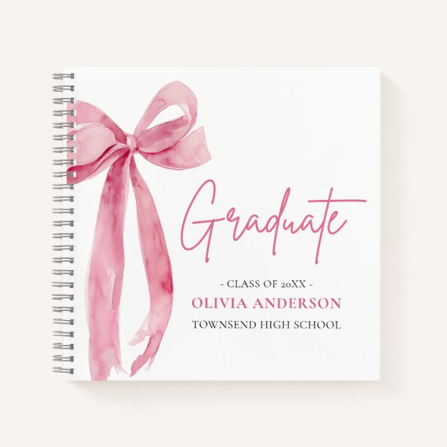 Moderner Pink Bow Coquette Graduate Abschluss Notizbuch (Vorderseite)