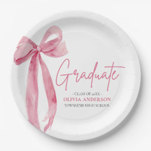 Moderner Pink Bow Coquette Graduate Abschluss Pappteller