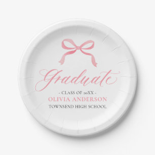 Moderner Pink Bow Coquette Graduate Abschluss Pappteller