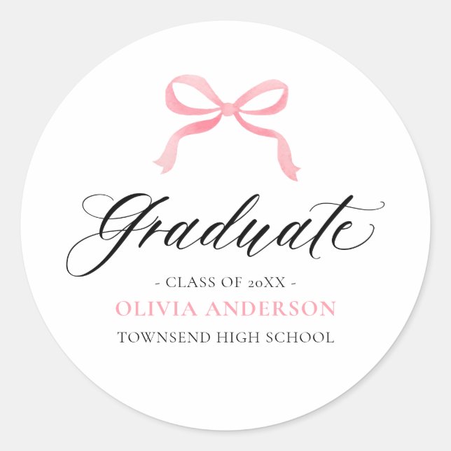 Moderner Pink Bow Coquette Graduate Abschluss Runder Aufkleber (Vorderseite)