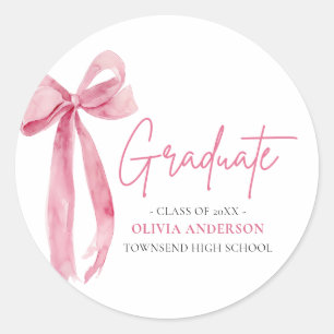 Moderner Pink Bow Coquette Graduate Abschluss Runder Aufkleber