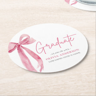 Moderner Pink Bow Coquette Graduate Abschluss Runder Pappuntersetzer