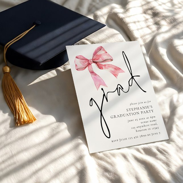 Moderner Pink Bow Script Grad Abschluss Einladung (Von Creator hochgeladen)