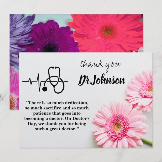 Moderner Pink Daisy Floral Doctor Day  Dankeskarte (Vorne/Hinten)