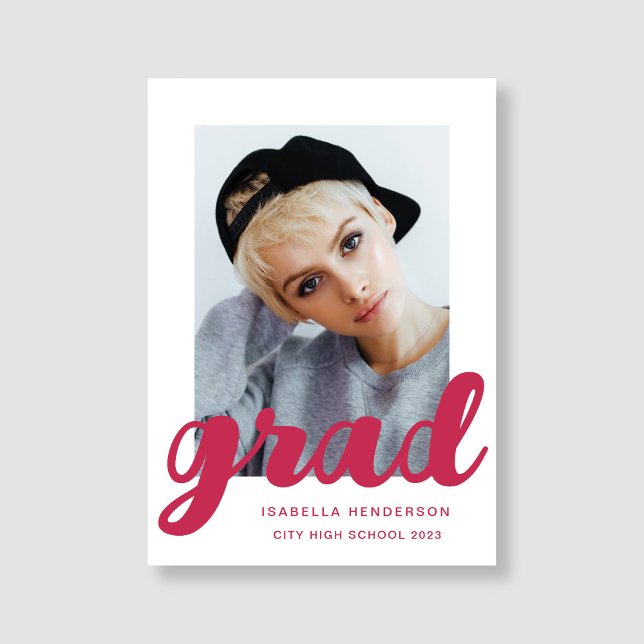 Moderner Pink-Foto-Script-Abschluss Ankündigung (Modern Pink Photo Script Graduation Announcement)