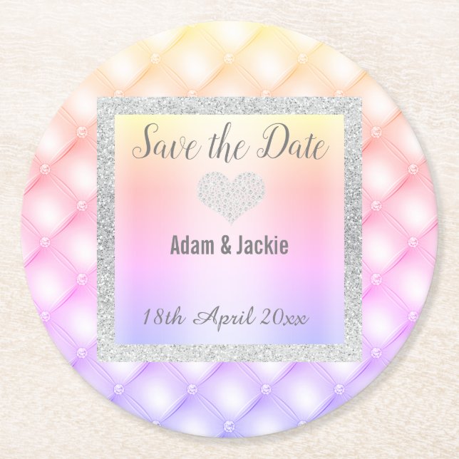MODERNER PINK PASTEL DIAMOND SAVE THE DATE UNTERSE RUNDER PAPPUNTERSETZER (Vorderseite)
