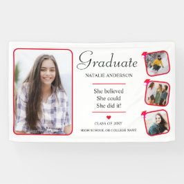 Moderner Pink Red White Graduate Foto Abschluss Banner