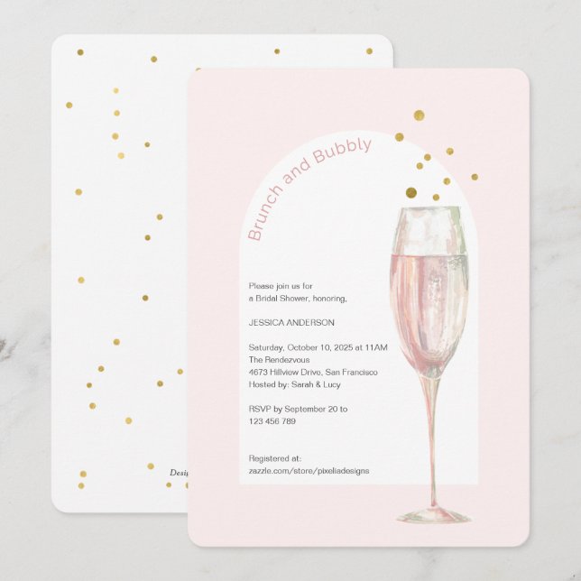 Moderner pink-schicker Pop, das blubbly Champagner Einladung (Vorne/Hinten)