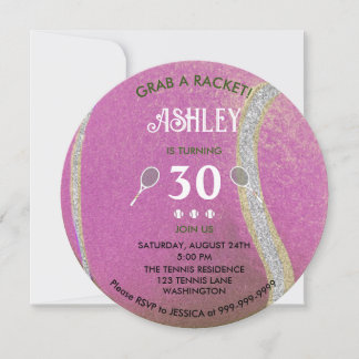 Moderner Pink Tennis Ball Personalisiert 30 Geburt Einladung