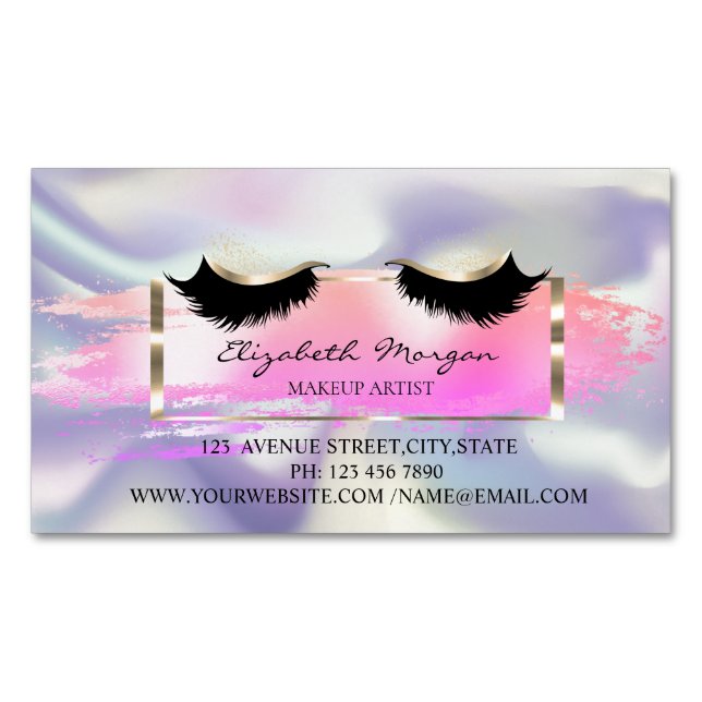 Moderner Pinselstrich, holografische Imitat Lashes Magnetische Visitenkarte (Vorderseite)
