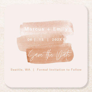 Moderner Pinselstrich Save the Date Minimalistisch Rechteckiger Pappuntersetzer