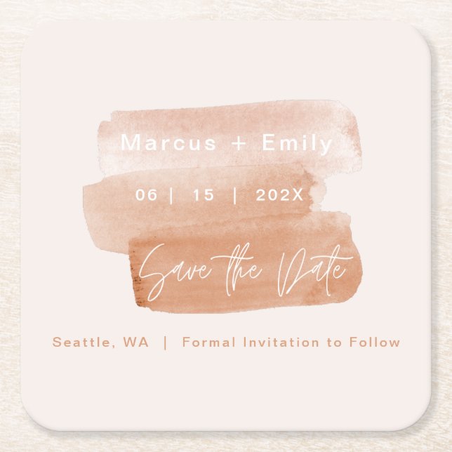 Moderner Pinselstrich Save the Date Minimalistisch Rechteckiger Pappuntersetzer (Vorderseite)