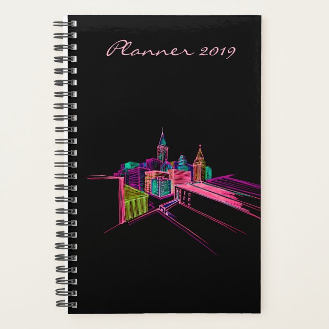 Moderner Planer 2019 Black Vibrant City Art (Vorderseite)