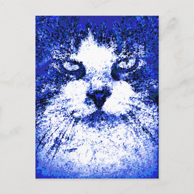Moderner Pop Art Cat Blue Postkarte (Vorderseite)