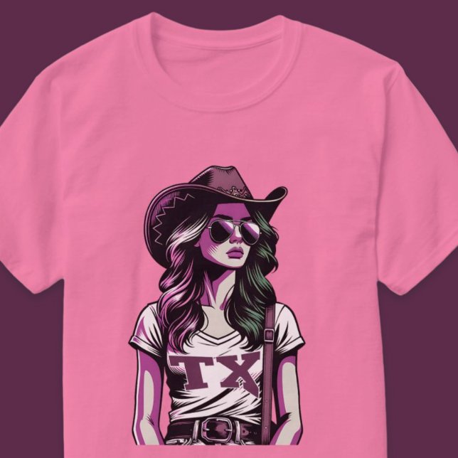 Moderner Pop Art Cool Texas Cowgirl Western T-Shirt (Modern Pop Art Cool Texas Cowgirl Western T-Shirt)