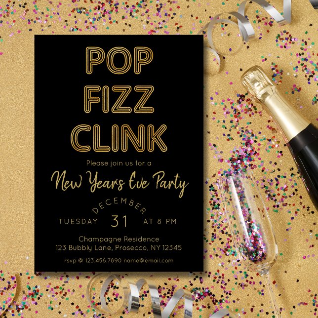 Moderner Pop Fizz Clink Neujahrsfest Party Einladung (Von Creator hochgeladen)