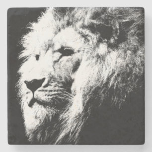 Moderner Pop Schwarz-Weiß-Lion-Kopfvorlage Steinuntersetzer