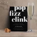 Moderner Pop | Silvester-Party Einladung<br><div class="desc">Moderne und minimalistische Silvesterabende-Party Einladungen mit schick-schwarz-weißem Styling mit "Pop fiz clink" in übergroßen,  weißen Retrobuchstaben. Personalisieren Sie mit Ihren Silvester Feierlichkeiten Details unten. Einladungen kehren zu einem Muster von bunten Sternen in schwarz auf weiß zurück.</div>