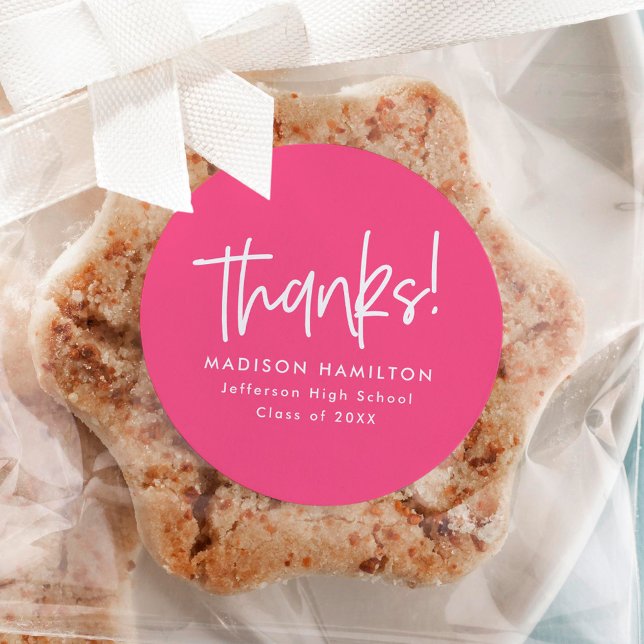 Moderner Preppy Script Hot Pink Abschluss Vielen D Runder Aufkleber (Von Creator hochgeladen)