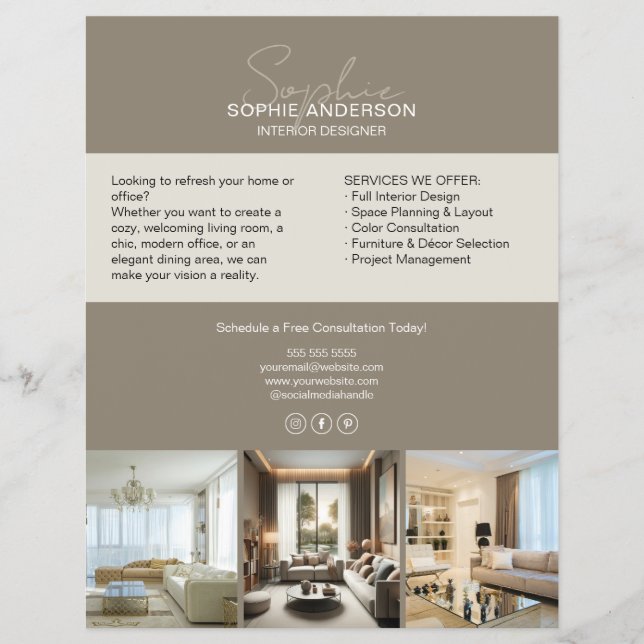 Moderner professioneller Designer-Taupe-Promotion Flyer (Vorne)