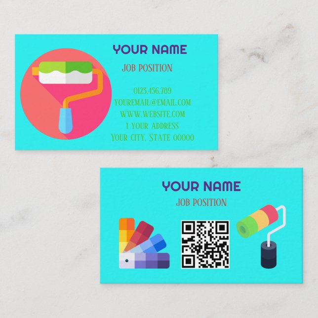 Moderner professioneller Maler QR-Code Cyan Visitenkarte (Vorne/Hinten)