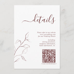 Moderner QR Code Burgundy Wedding Details Begleitkarte