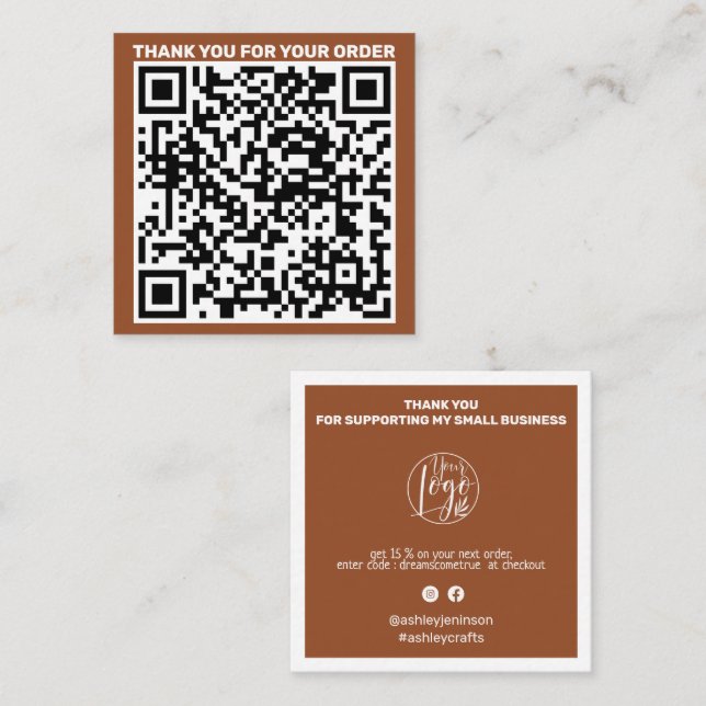 Moderner QR-Code danke bestellen Terracotta Quadratische Visitenkarte (Vorne/Hinten)