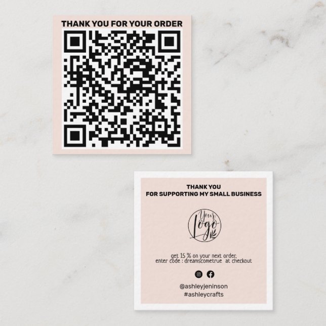 Moderner QR-Code danke, um rot zu ordnen pink Quadratische Visitenkarte (Vorne/Hinten)